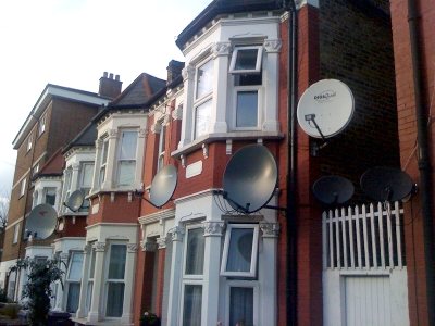 satellite dish outside houses