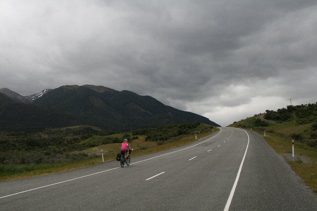 Cycling toward Lewis Pass New Zealand