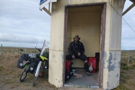 cooking breakfast in the bus shelter